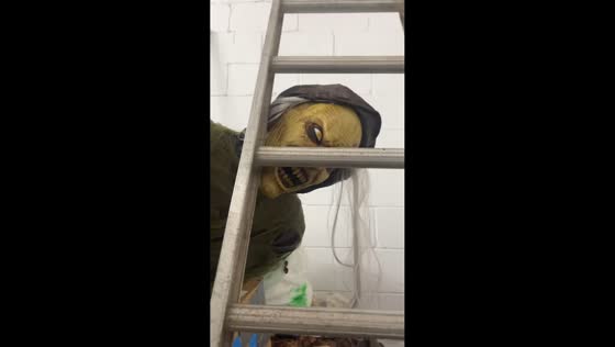 Man startled by fallen mannequin on ladder in Fayetteville, Georgia