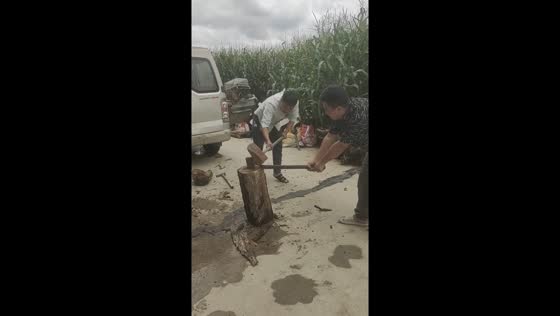 Axe breaks while chopping wood in Yunnan, China