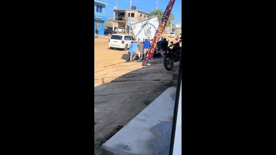 Truck overturns moments after people push it free in Cabo San Lucas, Mexico