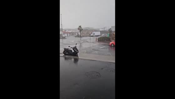 Storm Emilia floods industrial streets in Tenerife, Canary Islands, Spain