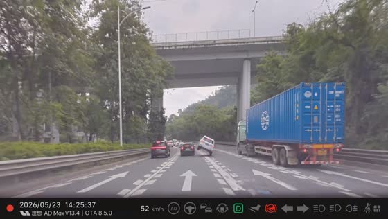 Multi-vehicle near collision avoided on highway captured by dashcam in Guangdong, China