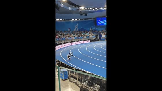 Humanoid robot trips during race at World Humanoid Robot Games in Beijing, China