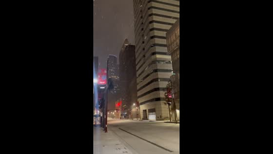 Heavy snowfall blankets street in Houston, Texas, USA