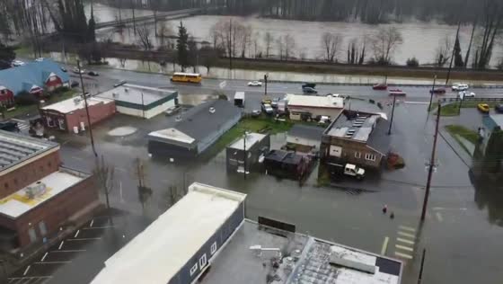 Drone captures widespread flooding in Sultan, Washington, USA