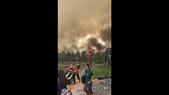 Wildfire spreads toward homes as thick smoke blankets Barito Kuala, Indonesia