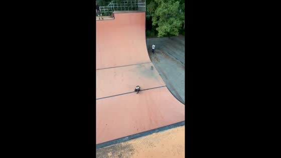 Runaway skateboard narrowly misses bystander at the skate park in Shanghai, China