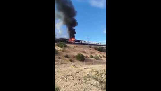 Fire breaks out on a Renfe AVE high-speed train near Ricla, Zaragoza, Spain