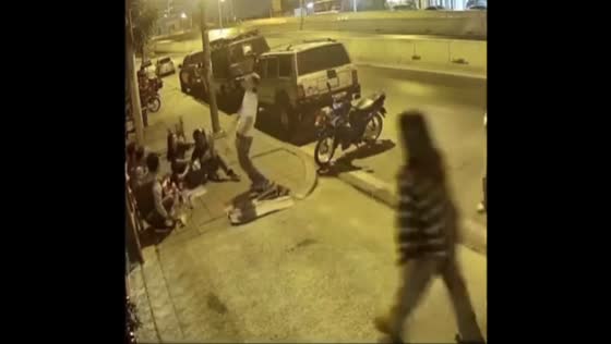 Dog playfully startles man in Nonthaburi, Thailand