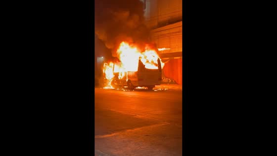 Jeepney catches fire on Arellano Street in Dagupan, Philippines