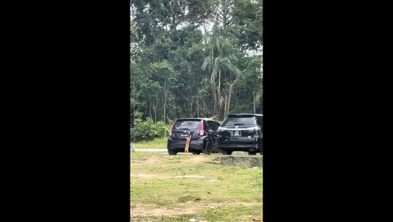 Cat plays with toys on parked car in Penyabong, Johor