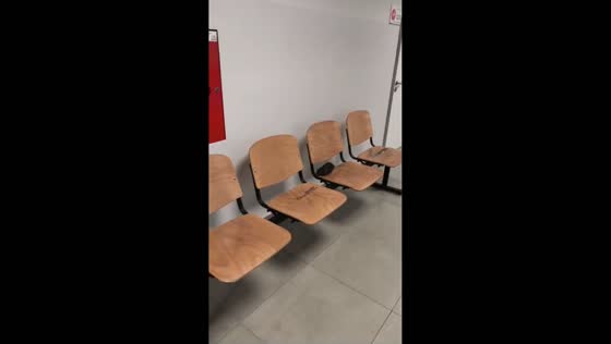 Mouse jumps and squeaks when approached in an ER waiting area in Zielona Góra, Poland