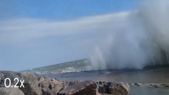 Huge waves crash onto shore in Racine, Wisconsin