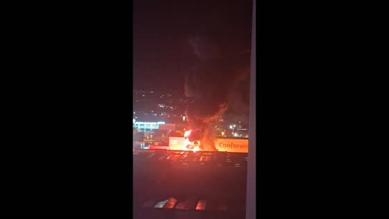 Fire destroys two trucks and a car near commercial stores in Benidorm, Spain