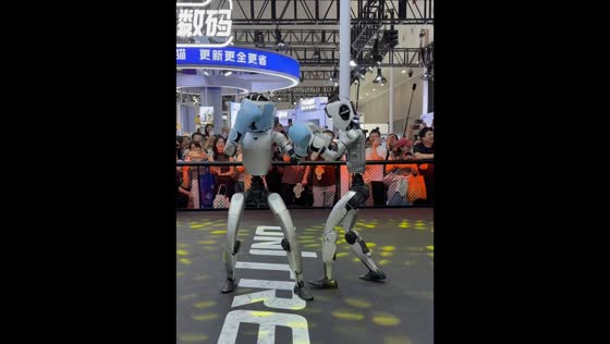 Humanoid robots hilariously miss their punches during sparring demonstration in Zhejiang, China