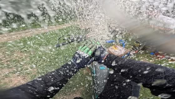 Motorcycle fuel tank spills over rider in Kamennomostskiy, Russia