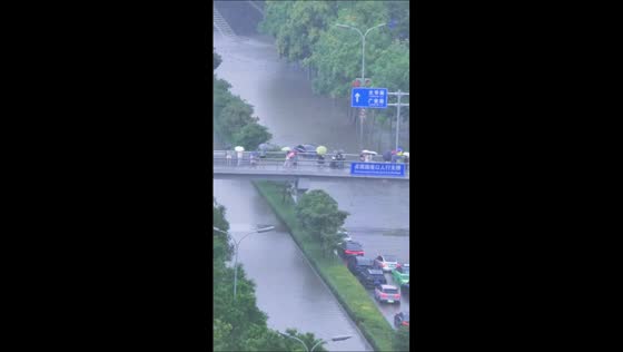 Severe flooding submerges roads after heavy rain in Shaanxi, China