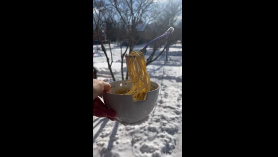 Frozen noodle fun: chilling experiments in Novi, Michigan's cold weather