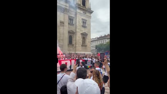 PSG ultras gather in Budapest with flares ahead of major matchday in Budapest, Hungary