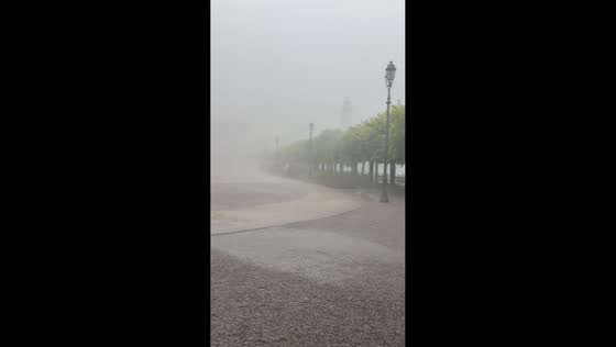Heavy rain and fierce winds batter Lake Como in Cernobbio, Italy