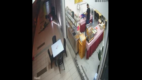 Motorbike mishap caught on store CCTV, Bandar Sri Sendayan, Malaysia