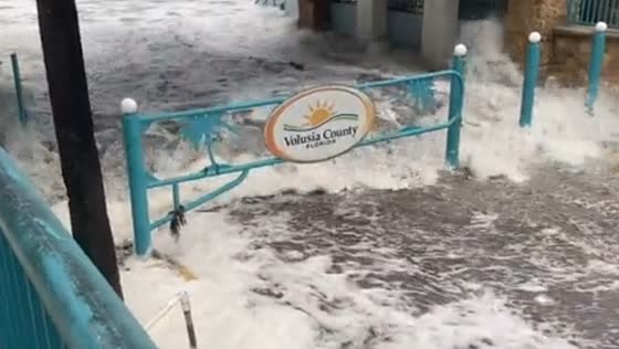 Hurricane Nicole floods Daytona Beach and damages boardwalk in Florida, USA