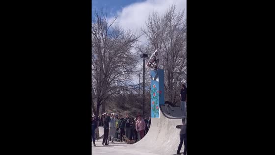 Skateboarding wipeout: man falls on steep rail but gets back up