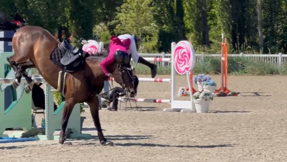 Rider falls during show jumping competition in Le Touquet, France