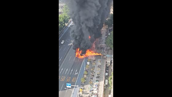 Truck bursts into flames near subway station in Guangzhou, China