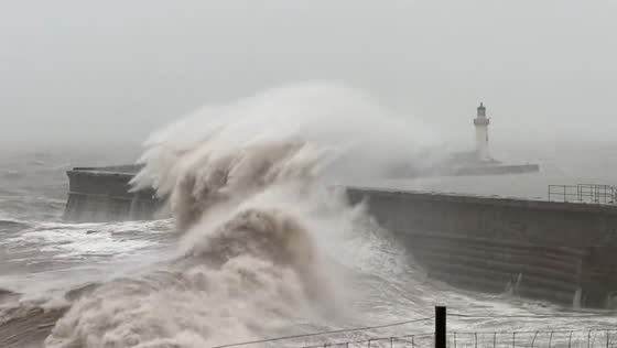 Storm Debi unleashes fury: 70-MPH winds pound Cumbrian coast in Whitehaven, UK