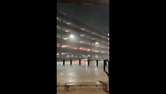 Thunderstorm batters Gampel Pavilion in Storrs, Connecticut, USA