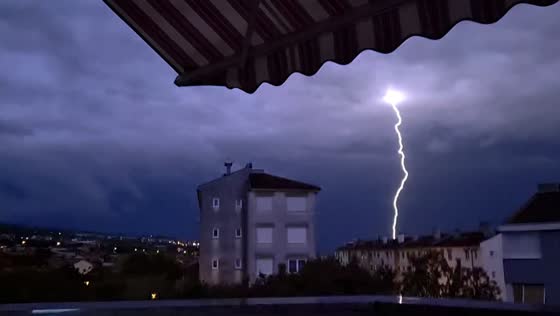 Powerful lightning bolt illuminates sky during severe thunderstorm in Rijeka, Croatia