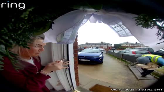 Delivery man’s unexpected stumble in Leigh, England, UK