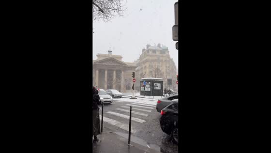 Heavy snowfall disrupts streets and visibility in Saint-Philippe-du-Roule, Paris, France