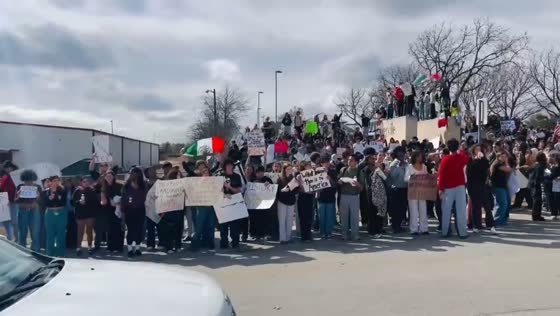 Pflugerville high school students protest ICE and Trump policies in Pflugerville, Texas, USA
