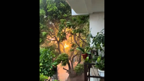 Sparking electric post captured during Typhoon Kristine in Silang, Cavite
