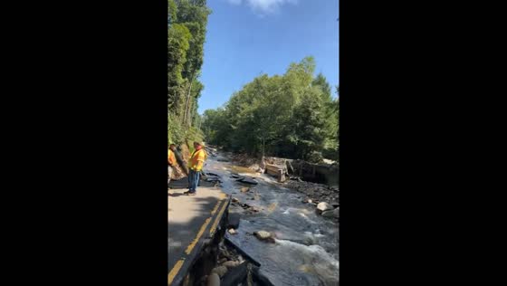 Flooding erodes road near Kettletown State Park in Southbury, CT