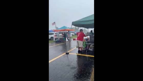 Heavy rain delays fans before the game in Miami, Florida, USA