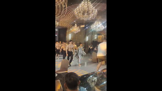 Muscular groom and groomsmen surprise guests at wedding in Hebei, China