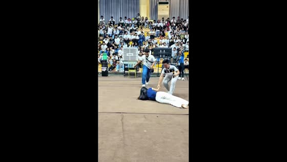 Accidental tackle causes laughter during game at youth event in Pangasinan, Philippines