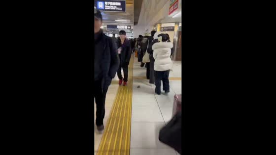 Long lines form at JR Sapporo Station after train services suspended in Sapporo, Hokkaido, Japan