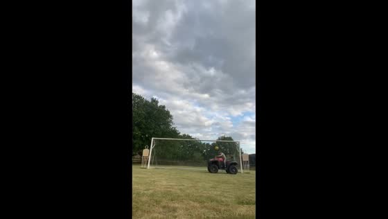 Boy makes spectacular quad bike goal save in Billericay, England, UK