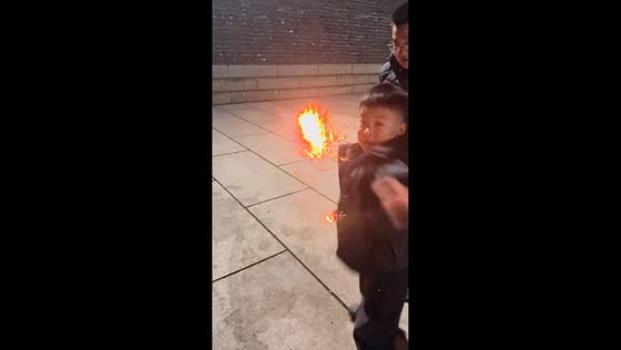 Mischievous boy pranks with firecracker in Shaanxi, China