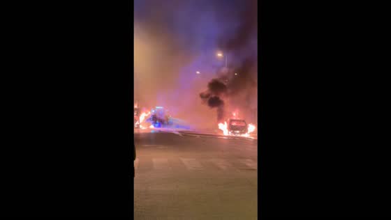 Fire and explosions engulf three vehicles near retail stores in Finestrat, Spain