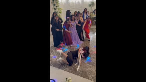 Bride’s bouquet toss ends with a slip in Cherkessk, Russia