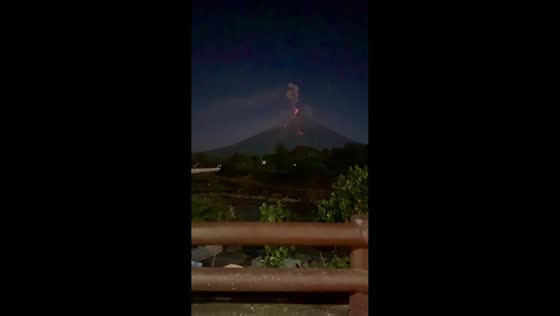 Lava flows from Mayon Volcano eruption seen in Legazpi, Albay, Philippines
