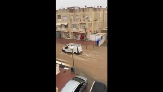 Heavy flooding submerges streets in Jesús, Ibiza, Spain 