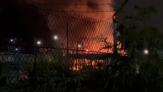 Fire engulfs Fort Totten waste transfer station in Washington D.C., USA