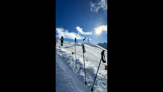 Person attempts backflip but fails in Davos, Switzerland