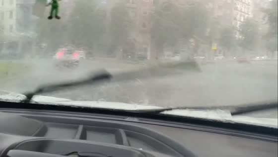 Severe storm hits with heavy rain and strong winds in Badajoz, Spain 