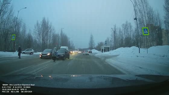 Driver hits pedestrian at uncontrolled crosswalk in Petrozavodsk, Russia